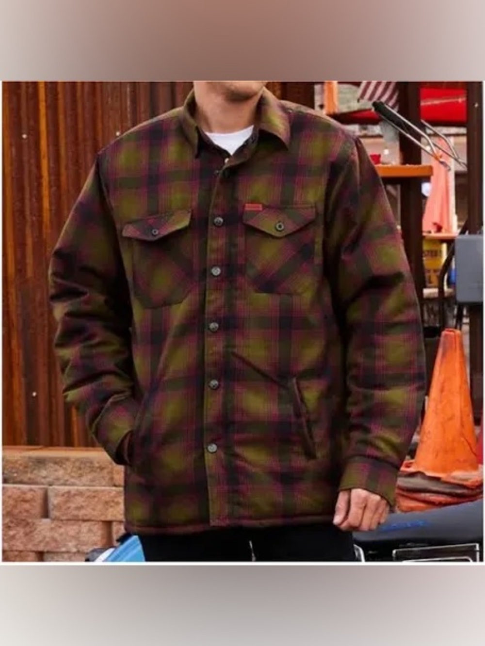 DIXXON Men's Brown and Green Plaid Shirt Jacket